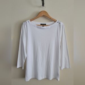 Ralph Lauren Criss Cross 3/4 Sleeve Boatneck Top, Women's XL, White.